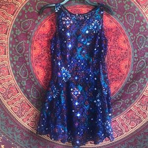 Teal red white lace dress